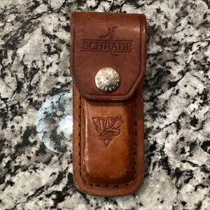 🟠 Vintage - Schrade Leather Knife Sheath w/ Winston Racing Logo on it - Rare